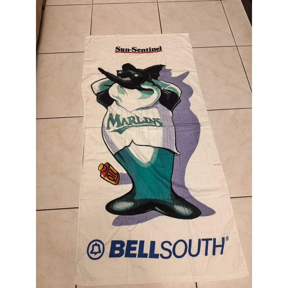 Vintage Florida Marlins Sun Sentinel Bell South Pool Towel Billy Marlin 90s #1